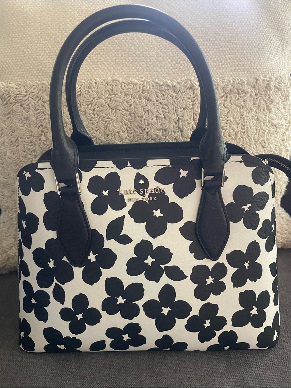 kate spade Black & White Floral Dome Satchel Purse